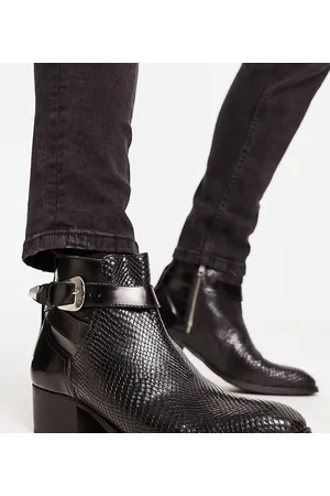H by Hudson Exclusive Asher cuban strap chelsea boots in snake embossed leather