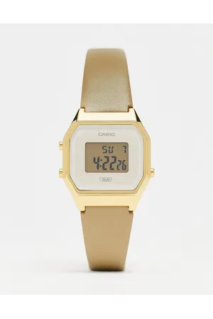 Casio LA680 leather band gold plated watch in nude and gold