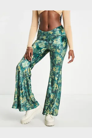 Free People Paisley print velvet low rise flares in emerald