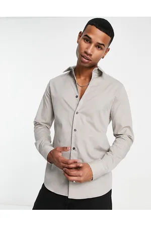 River Island Long sleeve palmer shirt in stone