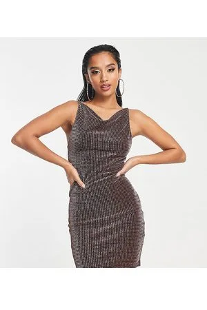 Noisy May Cowl neck shimmery cami mini dress in copper