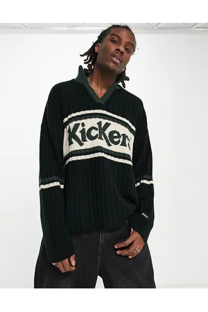 Kickers Ribbed open collar sweater in forest