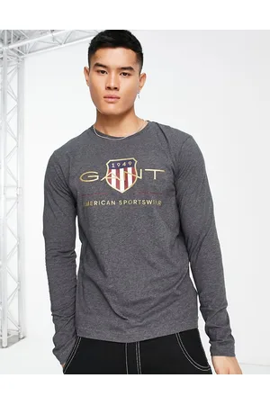 GANT Archive shield logo long sleeve top in charcoal marl