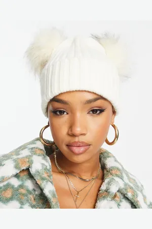 My Accessories London double pom ribbed beanie in