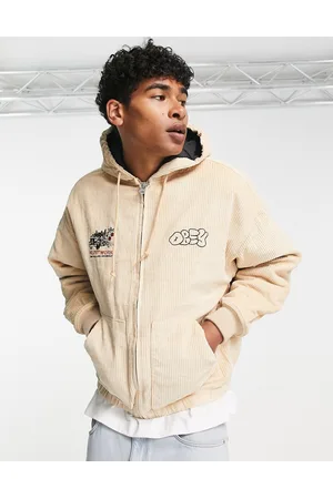 Obey Duke hooded corduroy jacket in cream