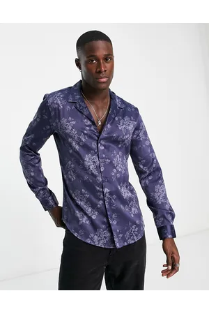 New Look Tonal long sleeve floral satin shirt in