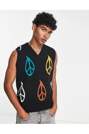 Obey Peaced knitted vest in with multicolour peace signs