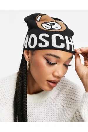 Moschino teddy logo beanie hat in pink