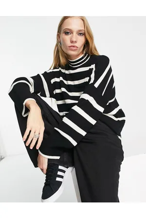 ONLY High neck jumper in black & white stripe