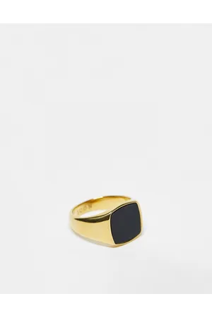 Icon Brand Men Rings - Stainless steel square onyx signet ring in