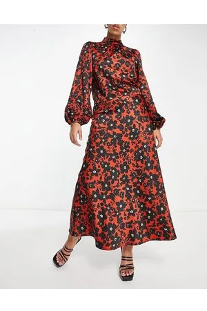 Flounce London Satin bias cut maxi skirt in silhouette floral co-ord