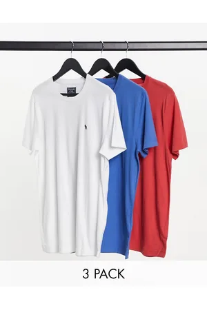 Abercrombie & Fitch 3 pack icon logo t-shirt in red/white/blue marl