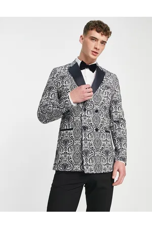 Bolongaro Double breasted paisley print black lapel suit jacket in and cream