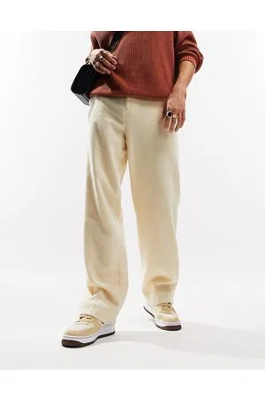 ASOS Smart wide wool mix trousers in stone puppytooth