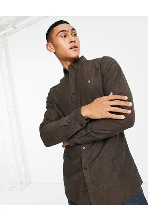 Farah Men Long sleeves - Teen long sleeve slim fit cotton shirt in mocha
