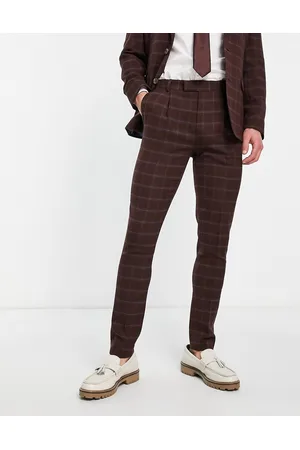 Noak Wool-rich skinny suit trousers in burgundy check