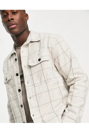 Abercrombie & Fitch Men Shirts - Heavyweight check overshirt in cream