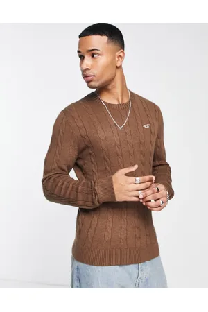 Hollister Icon logo lightweight cable knit jumper in