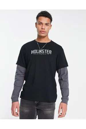 Hollister Men Long Sleeve - Long sleeve t-shirt in with grey undersleeve and chest logo