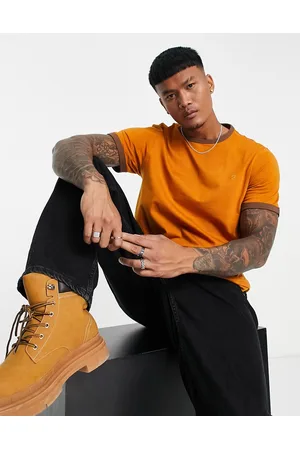 Farah Groves ringer cotton t-shirt in and ochre brown
