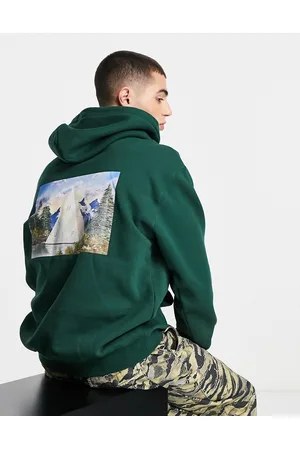 Huf Men Jumpers - Discover pullover hoodie in forest with chest and back embroidery