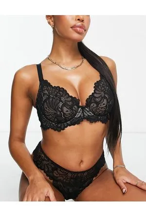 ASOS DESIGN Curve Sienna lace underwired plunge bra in black