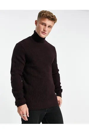 French Connection Waffle roll neck jumper in burgundy
