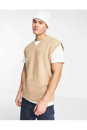 SELECTED Oversized v neck wool mix vest in beige
