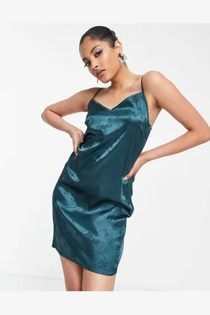 Urban Threads Satin mini dress in teal jacquard