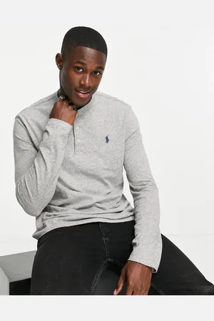 Ralph Lauren Icon logo henley long sleeve top in dark vintage marl