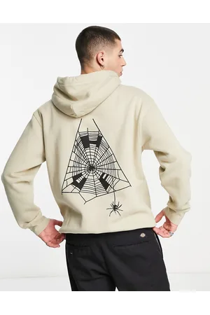 Huf Tangled webs pullover hoodie in off with chest and back print