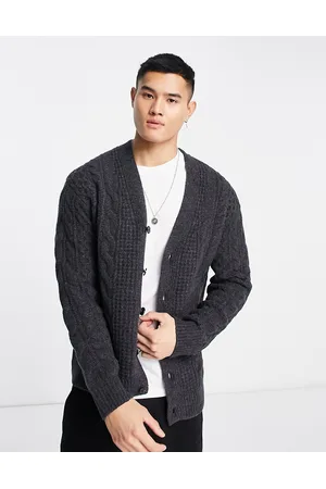 Abercrombie & Fitch Cable knit cardigan in charcoal marl