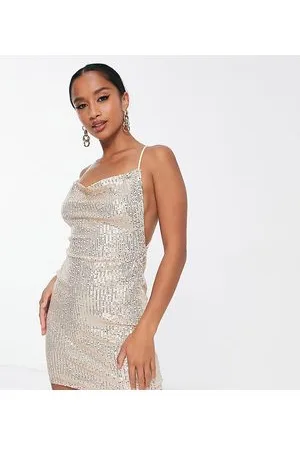 Parisian Cami strap cowl front sequin embellished mini dress in champagne
