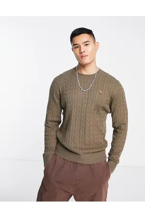 Abercrombie & Fitch Icon logo cable knit jumper in khaki