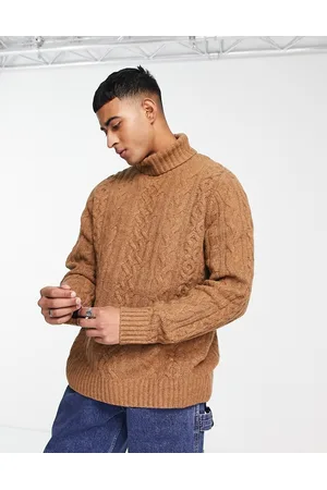 Abercrombie & Fitch Chunky cable knit turtleneck jumper in camel