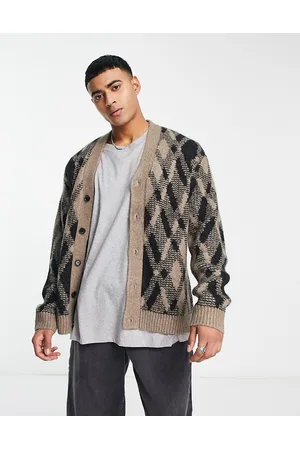 Abercrombie & Fitch Argyle knit cardigan in camel