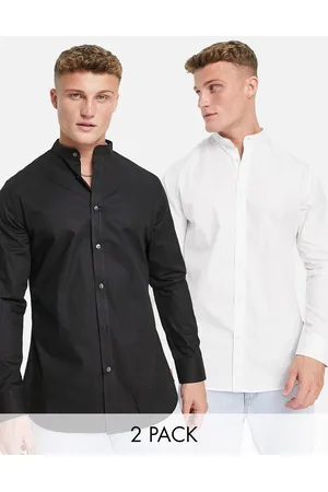 French Connection Men Shirts - 2 pack grandad collar shirts in white and