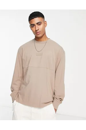 Abercrombie & Fitch Smallscale logo oversized cut & sew long sleeve top in desert taupe