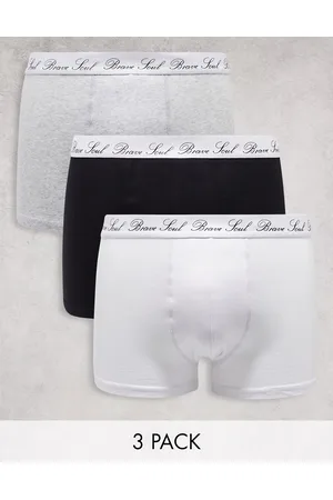 Brave Soul Brave oul 3 pack boxers with logo waistband in black and white
