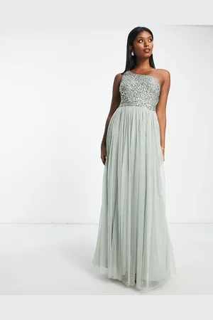 Maya Deluxe Bridesmaid one shoulder sequin maxi dress in sage