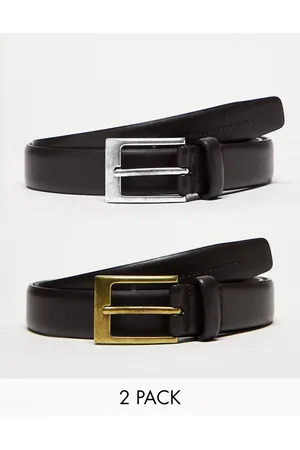 French Connection 2 pack prong leather buckle belt in & brown