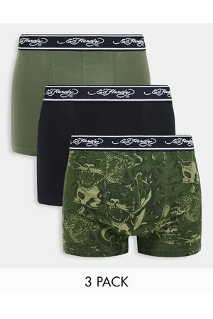 ED HARDY 3 pack boxers khaki tattoo print