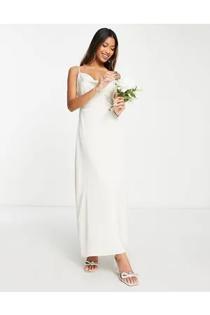 VILA Bridal satin cowl neck cami maxi dress in cream