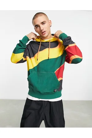 WeSC Hoodie in green & yellow abstract stripe print