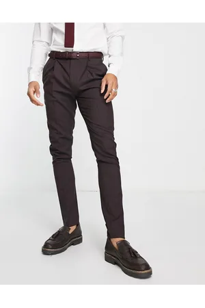 Noak Men Formal Pants - Premium wool-rich skinny suit trousers in plum