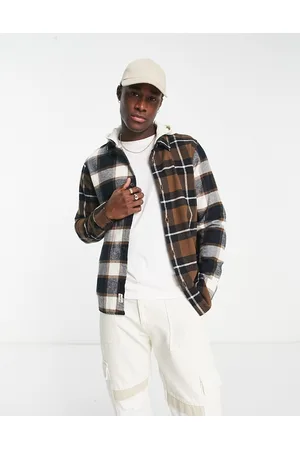 Hollister Jersey hoods spliced check overshirt in black/