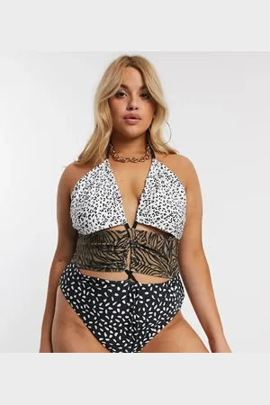 Unique 21 Unique 21 hero plus mixed print ruched halter swimsuit