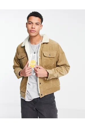 Pull&Bear Cord trucker jacket with teddy lining in beige