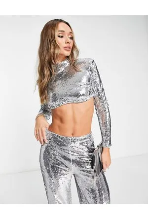 NA-KD Structured crop top with high neck in sequin co-ord