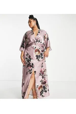 HOPE & IVY Kimono sleeve satin maxi dress in mauve